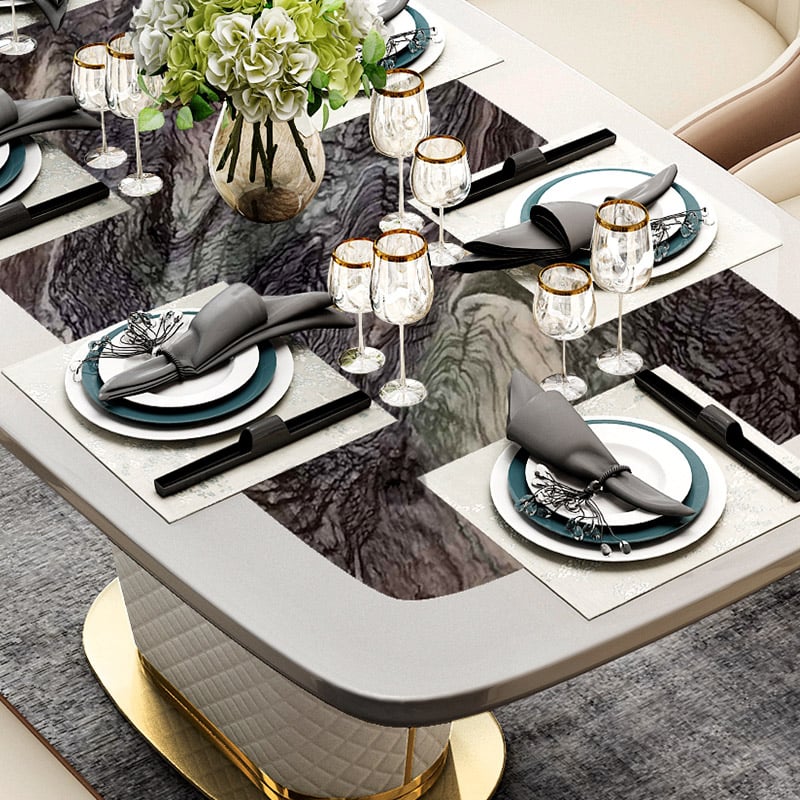 HMR - Rectangular Pedestal Dining Table PU Leather in 63"L, Gold