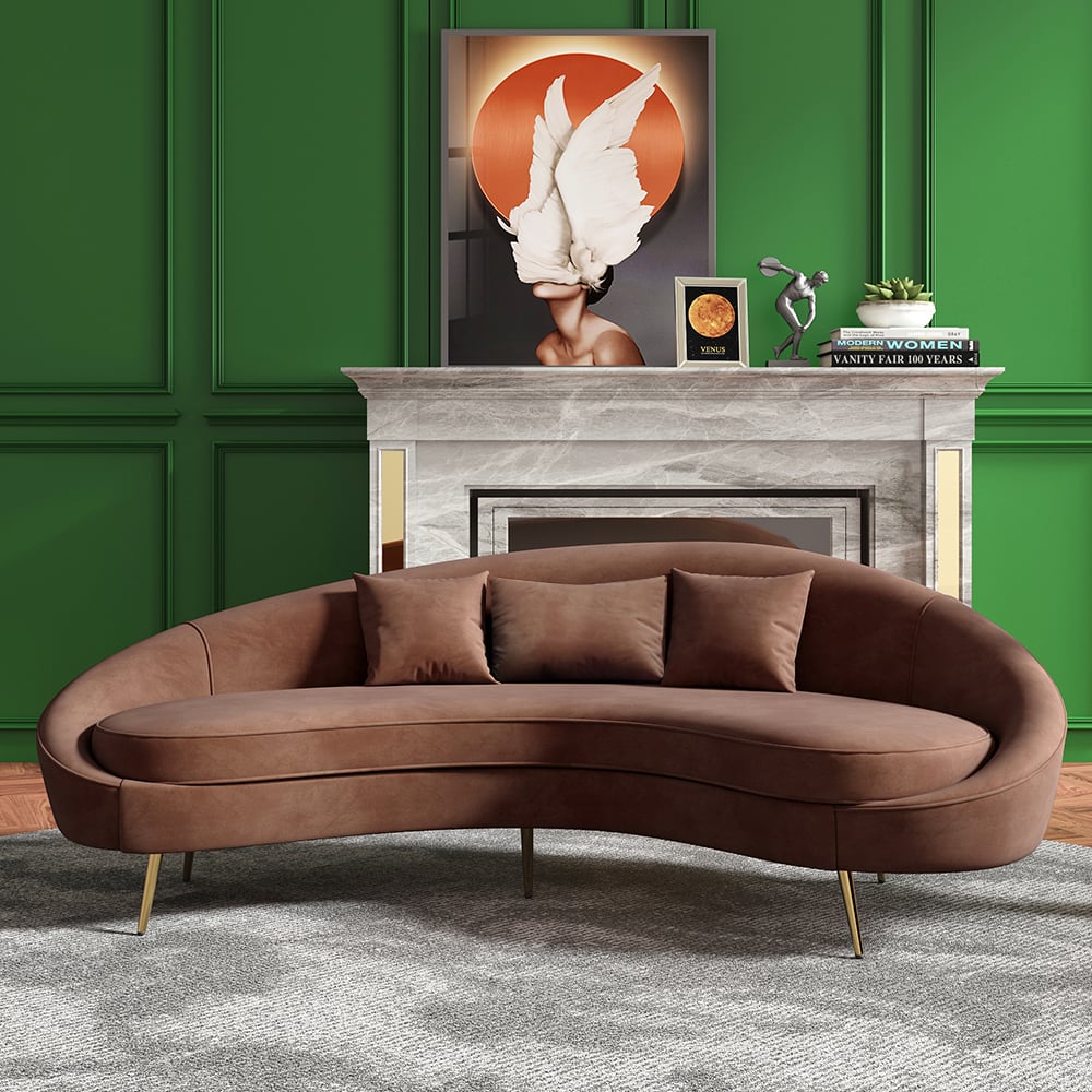 HMR - Modern 95" Curved Sofa with Boucle Upholstery and Toss Pillow