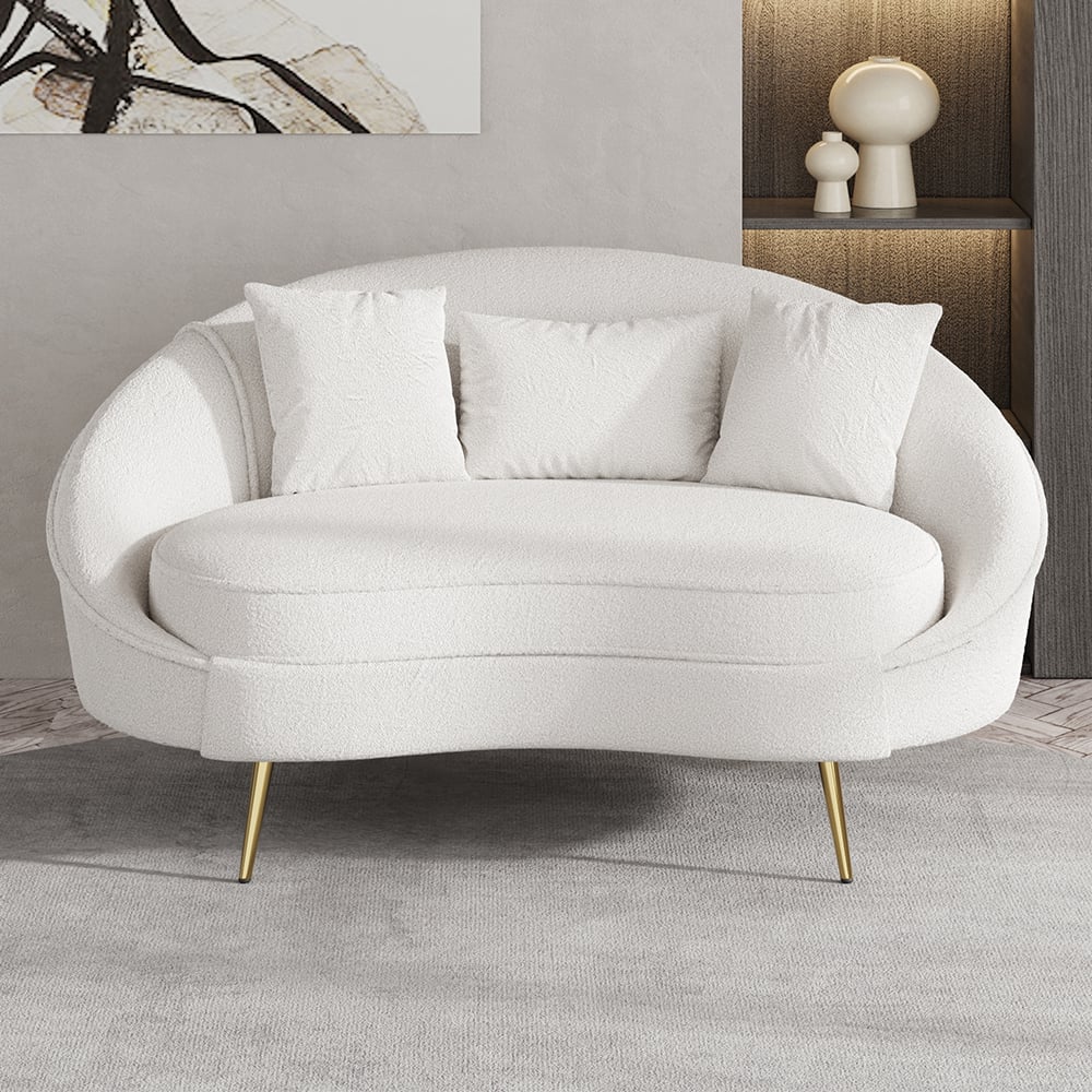 HMR - Modern 95" Curved Sofa with Boucle Upholstery and Toss Pillow