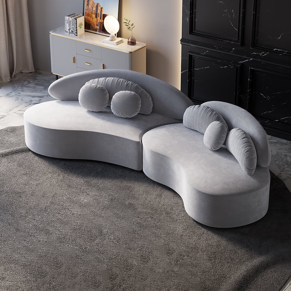 HMR - Curved Sectional Sofa with Ottoman & Pillows