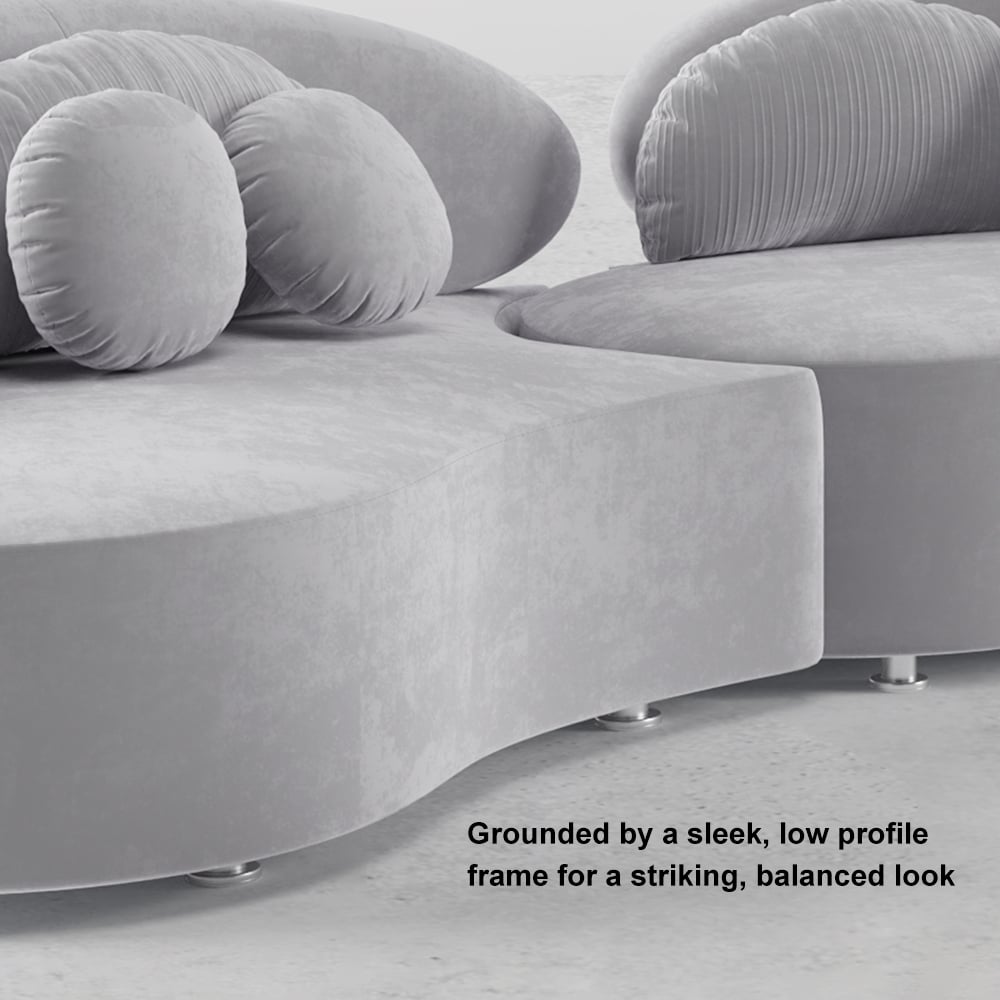 HMR - Curved Sectional Sofa with Ottoman & Pillows