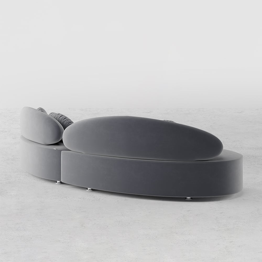 HMR - Curved Sectional Sofa with Ottoman & Pillows