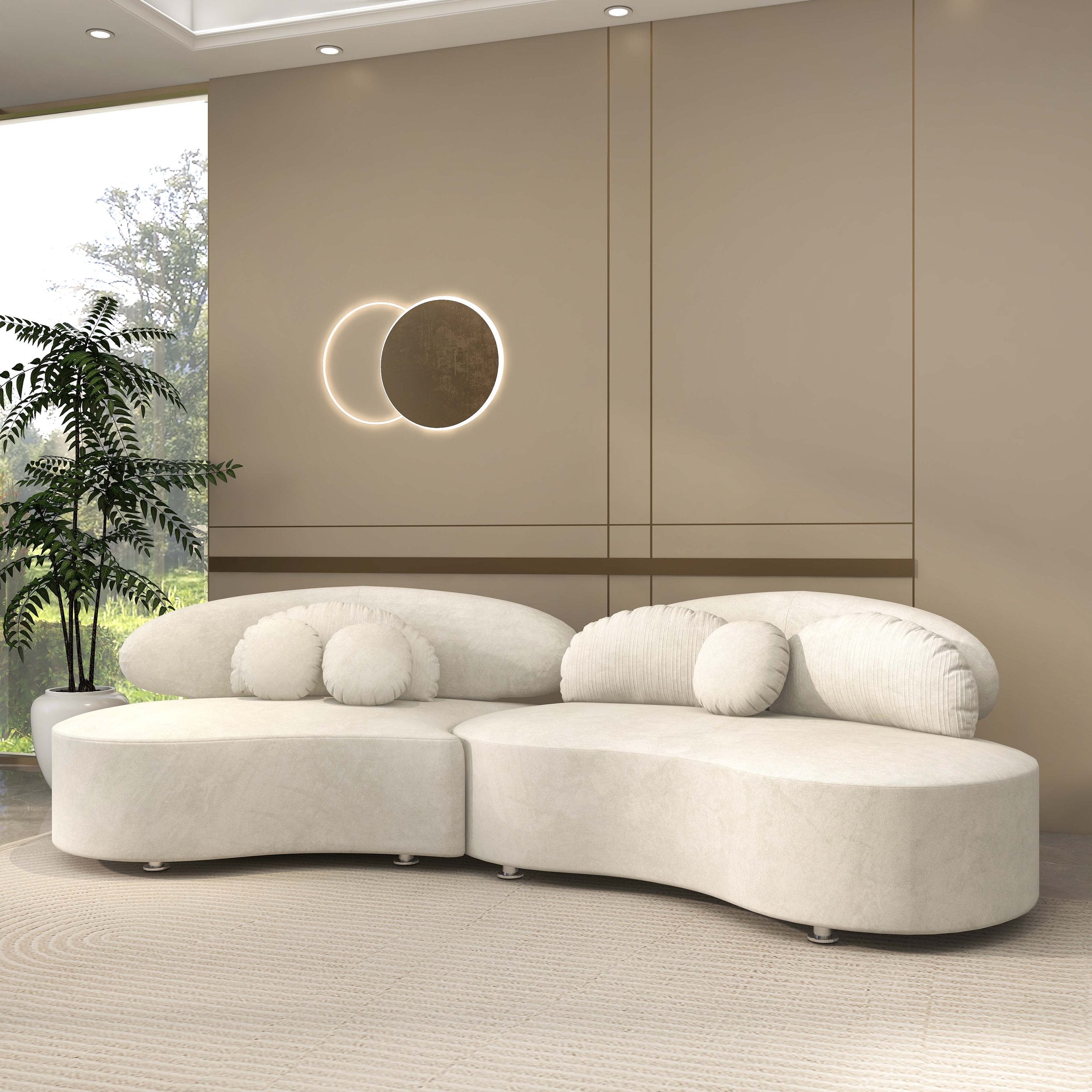 HMR - Curved Sectional Sofa with Ottoman & Pillows