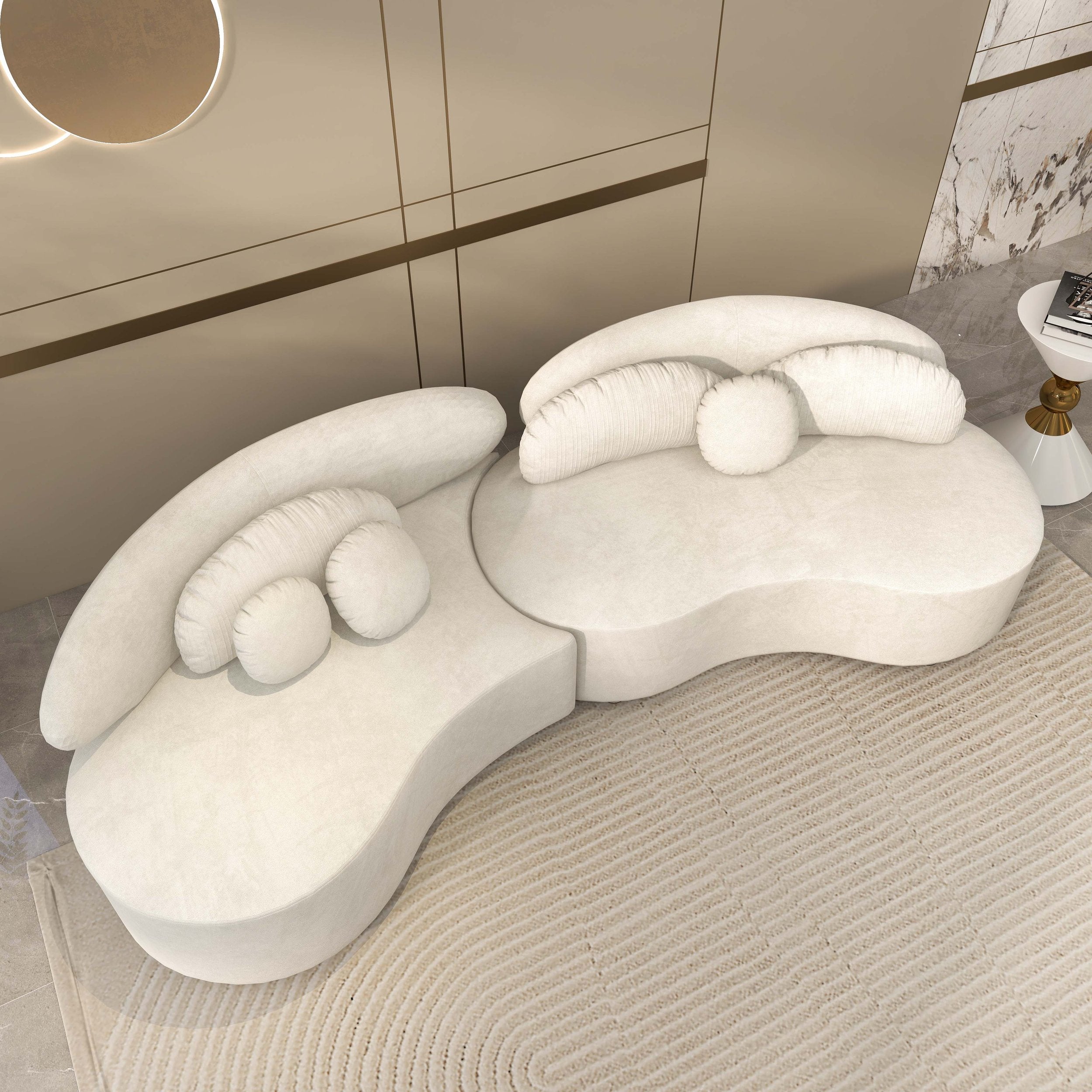 HMR - Curved Sectional Sofa with Ottoman & Pillows