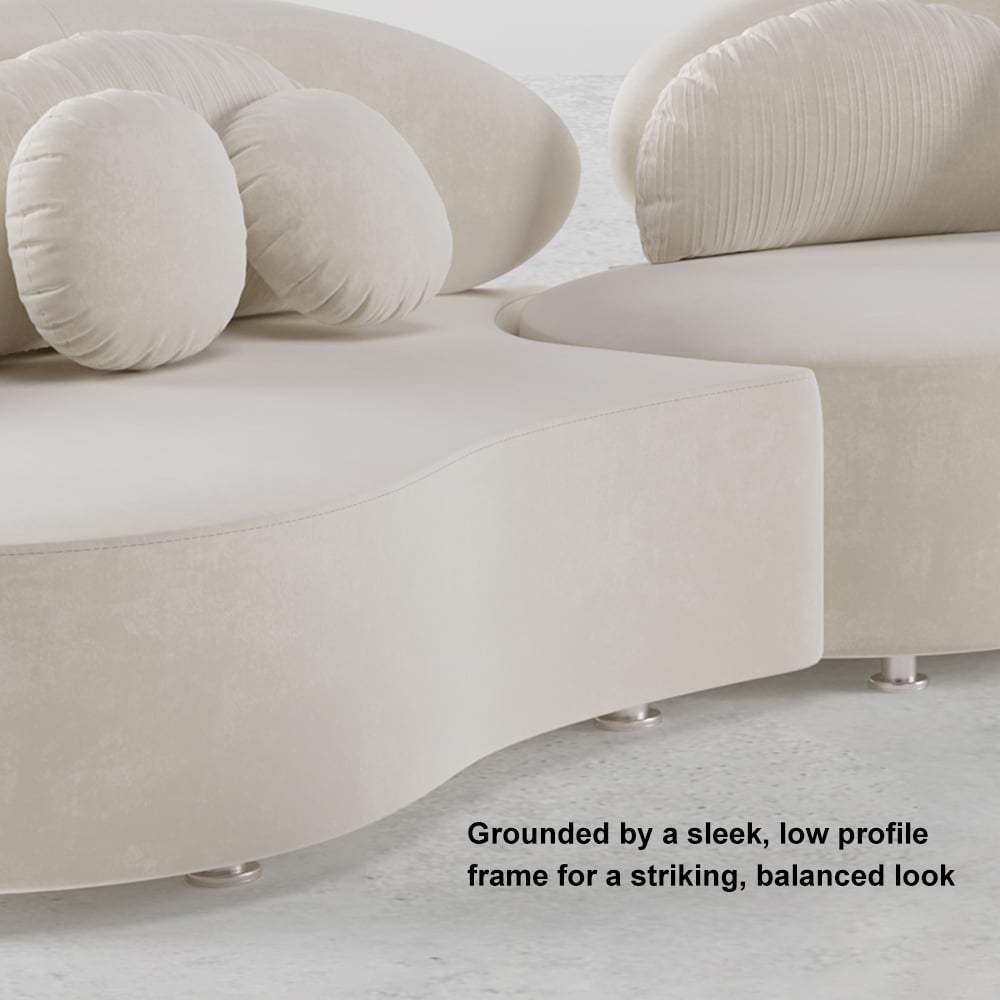 HMR - Curved Sectional Sofa with Ottoman & Pillows
