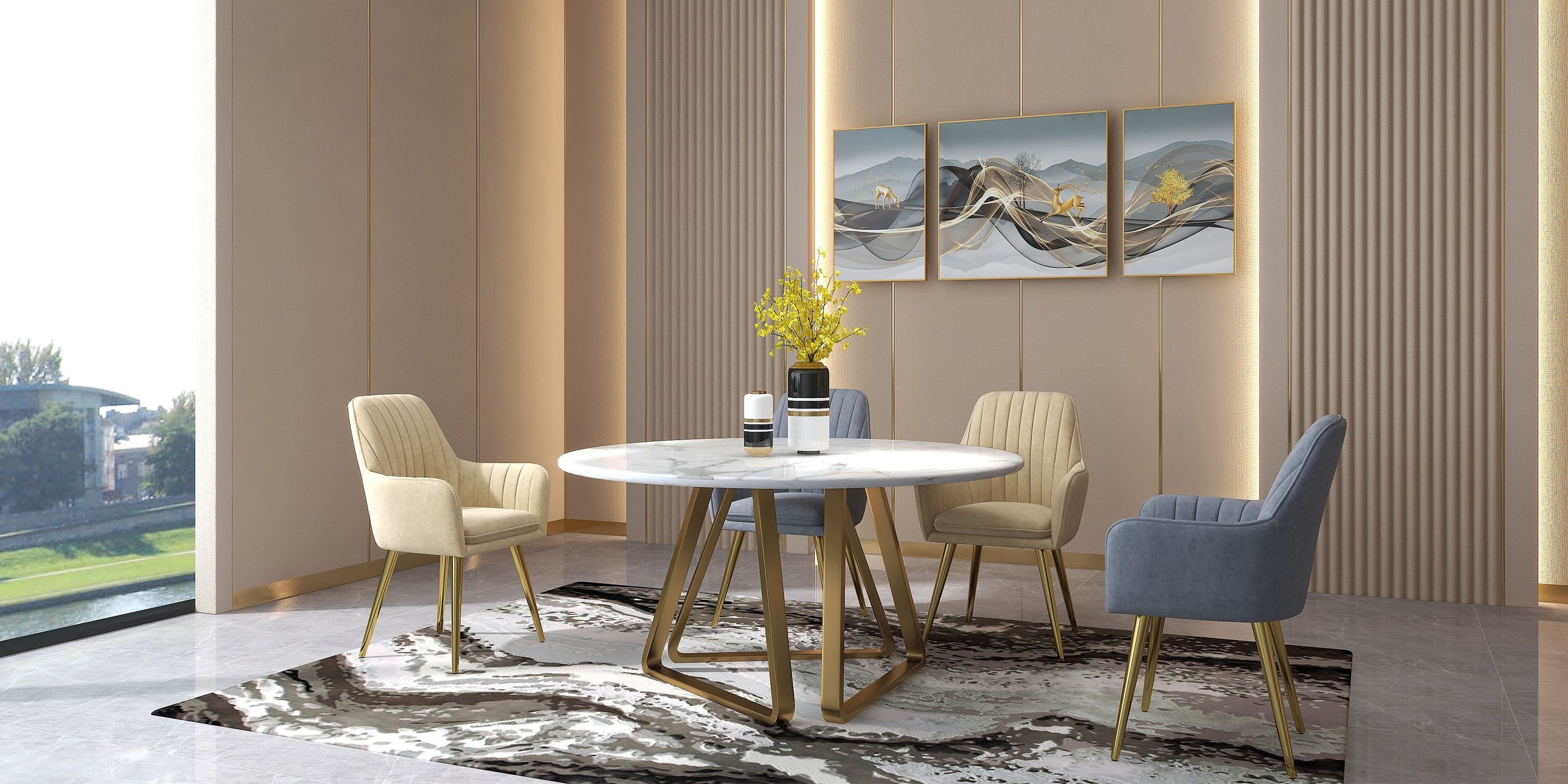 HMR - Modern Dining Chairs with Velvet Upholstery (Set of 2)