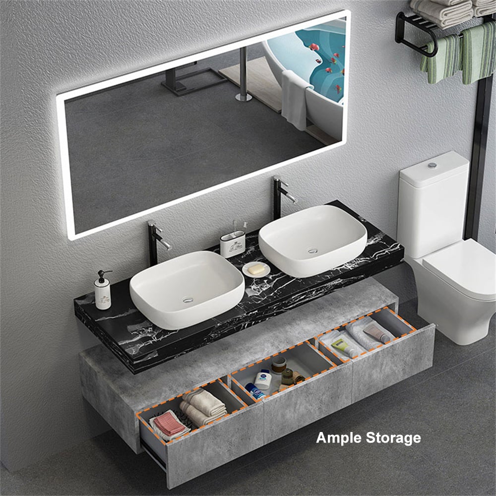 HMR - Modern 60" Floating Bathroom Vanity Set with Double Sinks