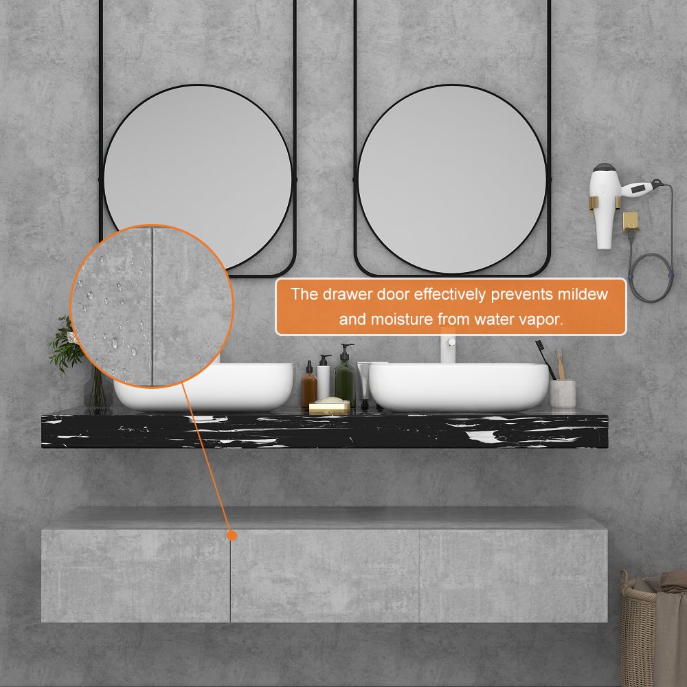HMR - Modern 60" Floating Bathroom Vanity Set with Double Sinks