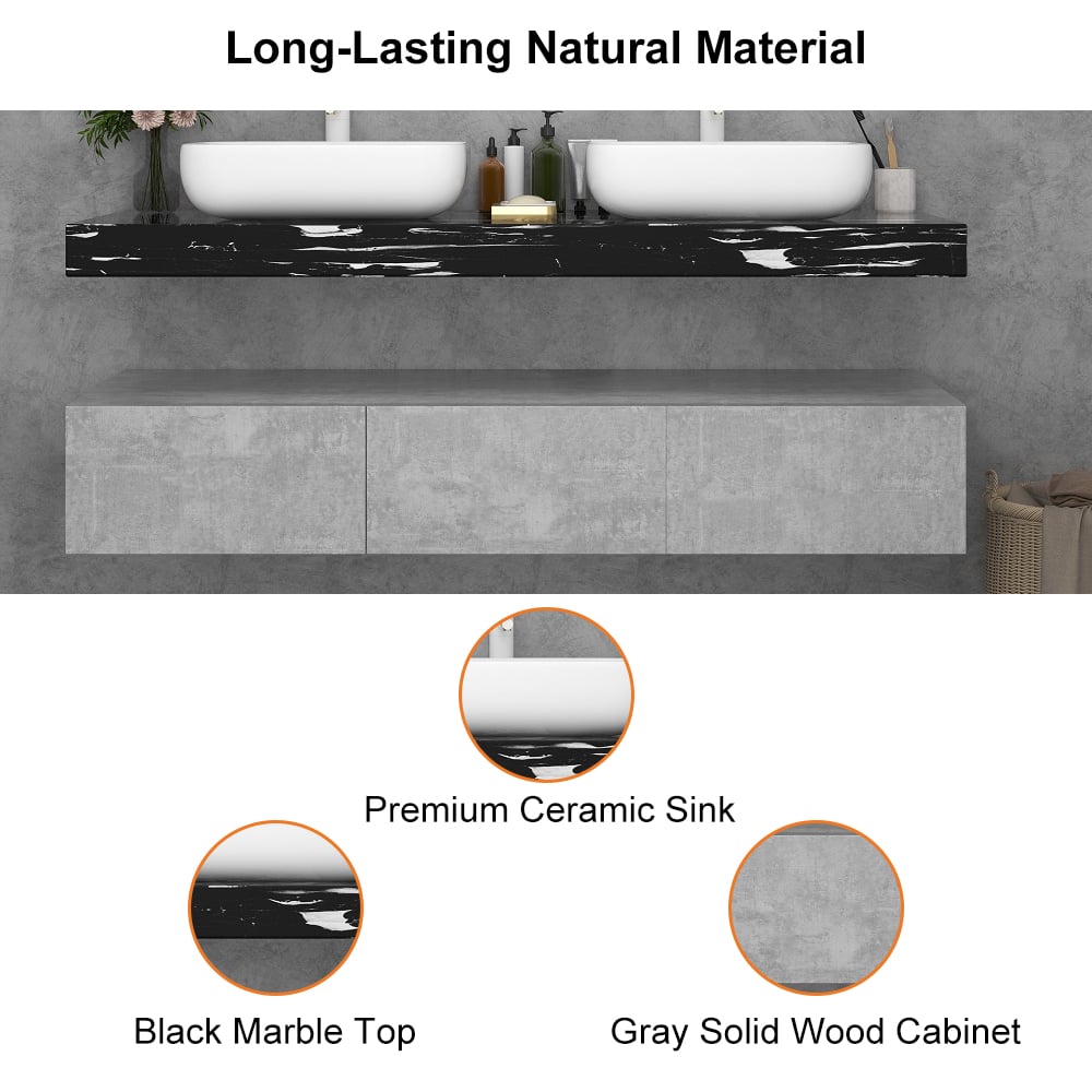 HMR - Modern 60" Floating Bathroom Vanity Set with Double Sinks