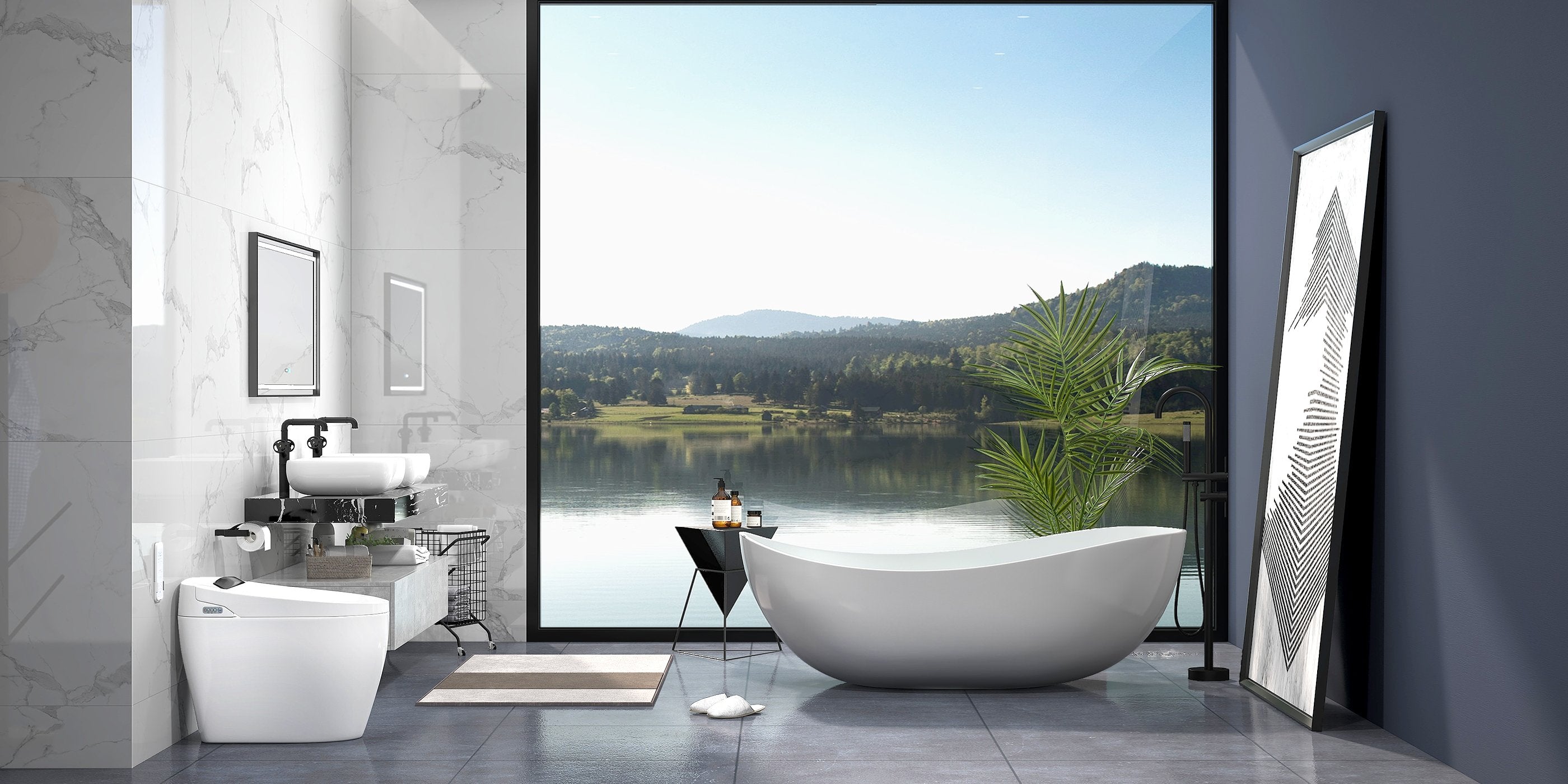 HMR - Modern 60" Floating Bathroom Vanity Set with Double Sinks