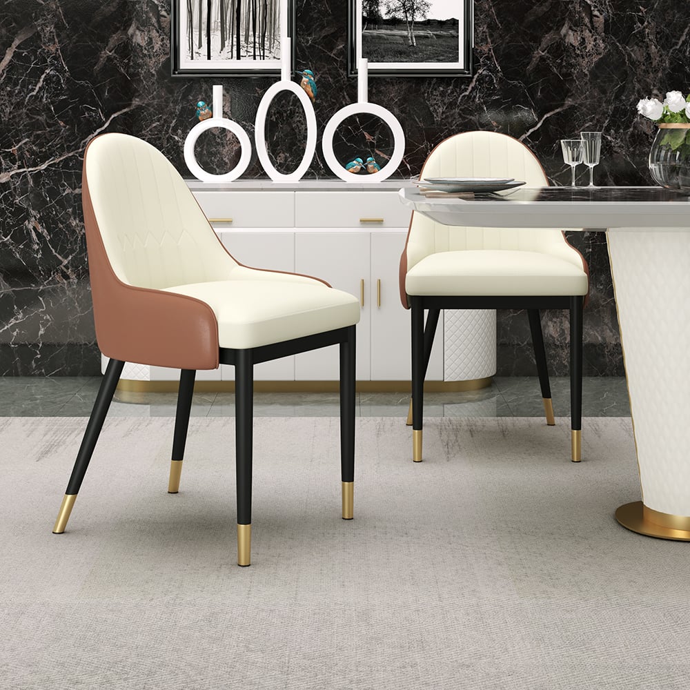HMR - Modern Faux Leather Upholstered Dining Chair (Set of 2) in Beige and Brown