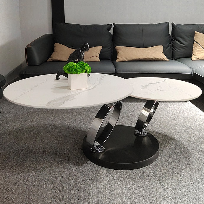 HMR - Modern Extendable Coffee Table with Ring-Shaped Metal Pedestal