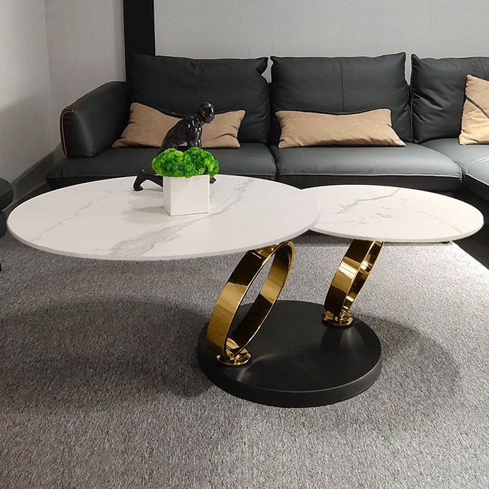 HMR - Modern Extendable Coffee Table with Ring-Shaped Metal Pedestal