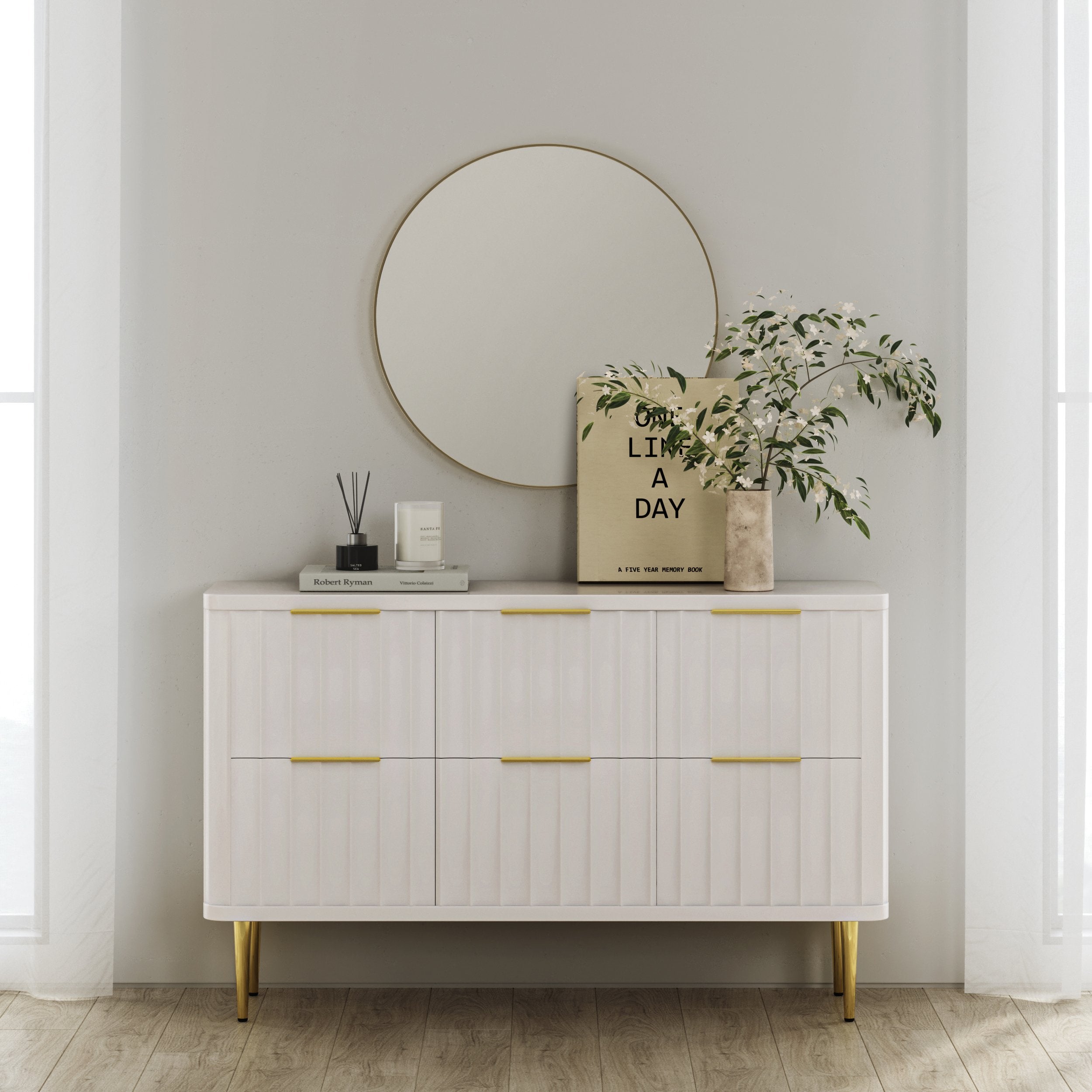 HMR - 6-Drawer Bedroom Dresser in Gold