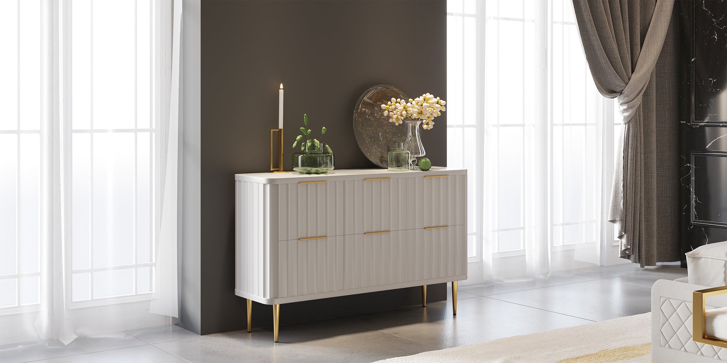 HMR - 6-Drawer Bedroom Dresser in Gold
