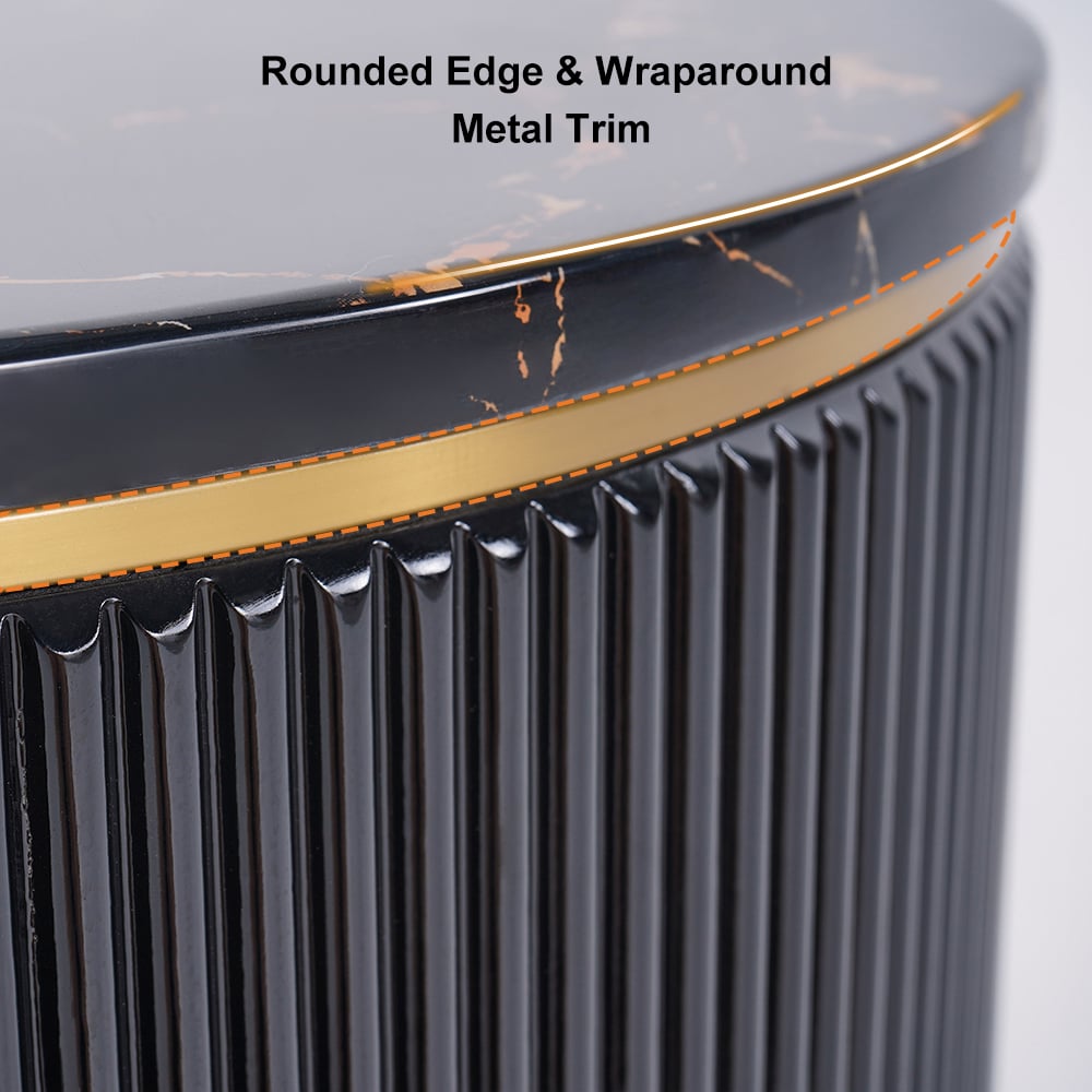HMR Yelly Series 21" Round Side Table with Storage - Black/Gold