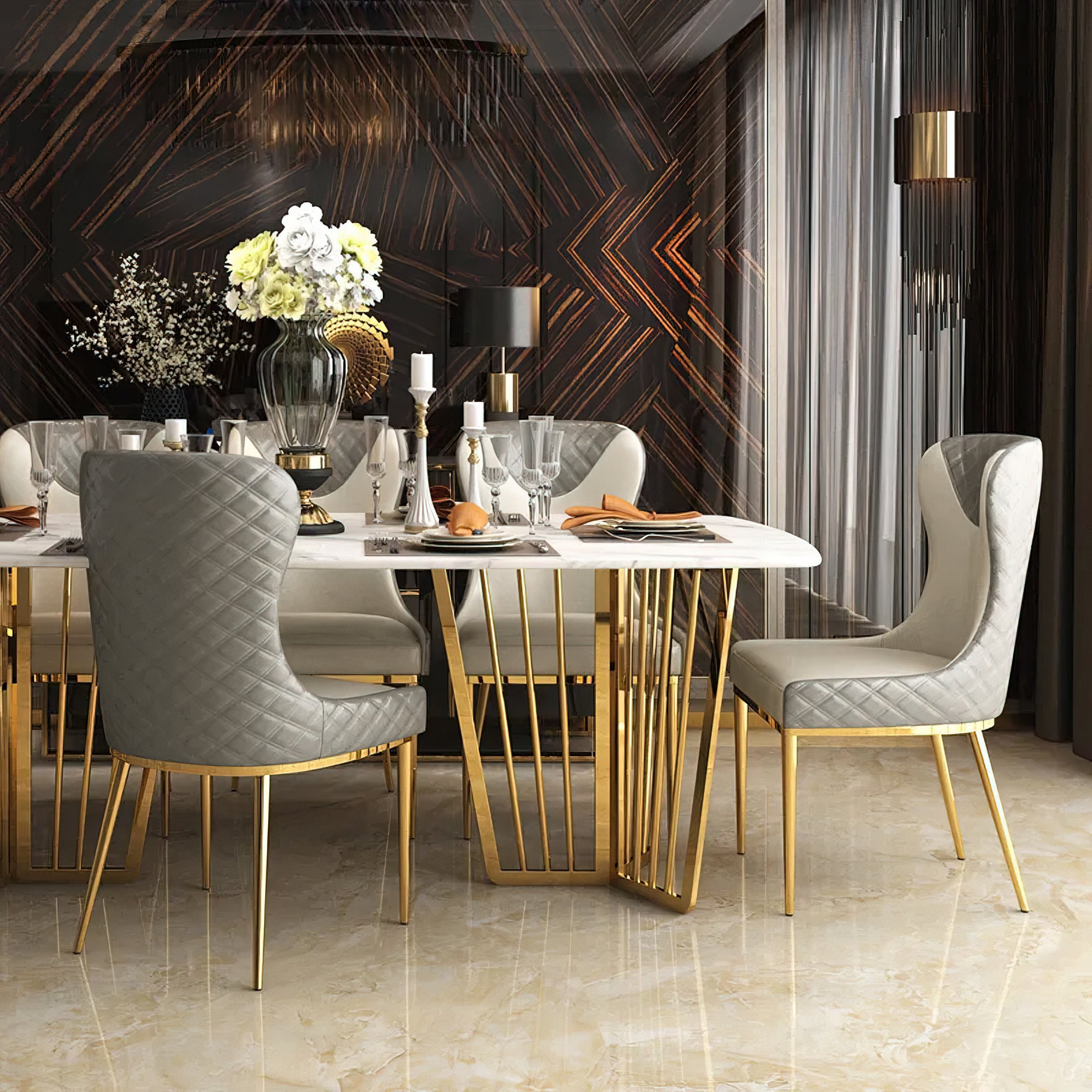 HMR - Modern Dining Chairs with White PU Leather Upholstery