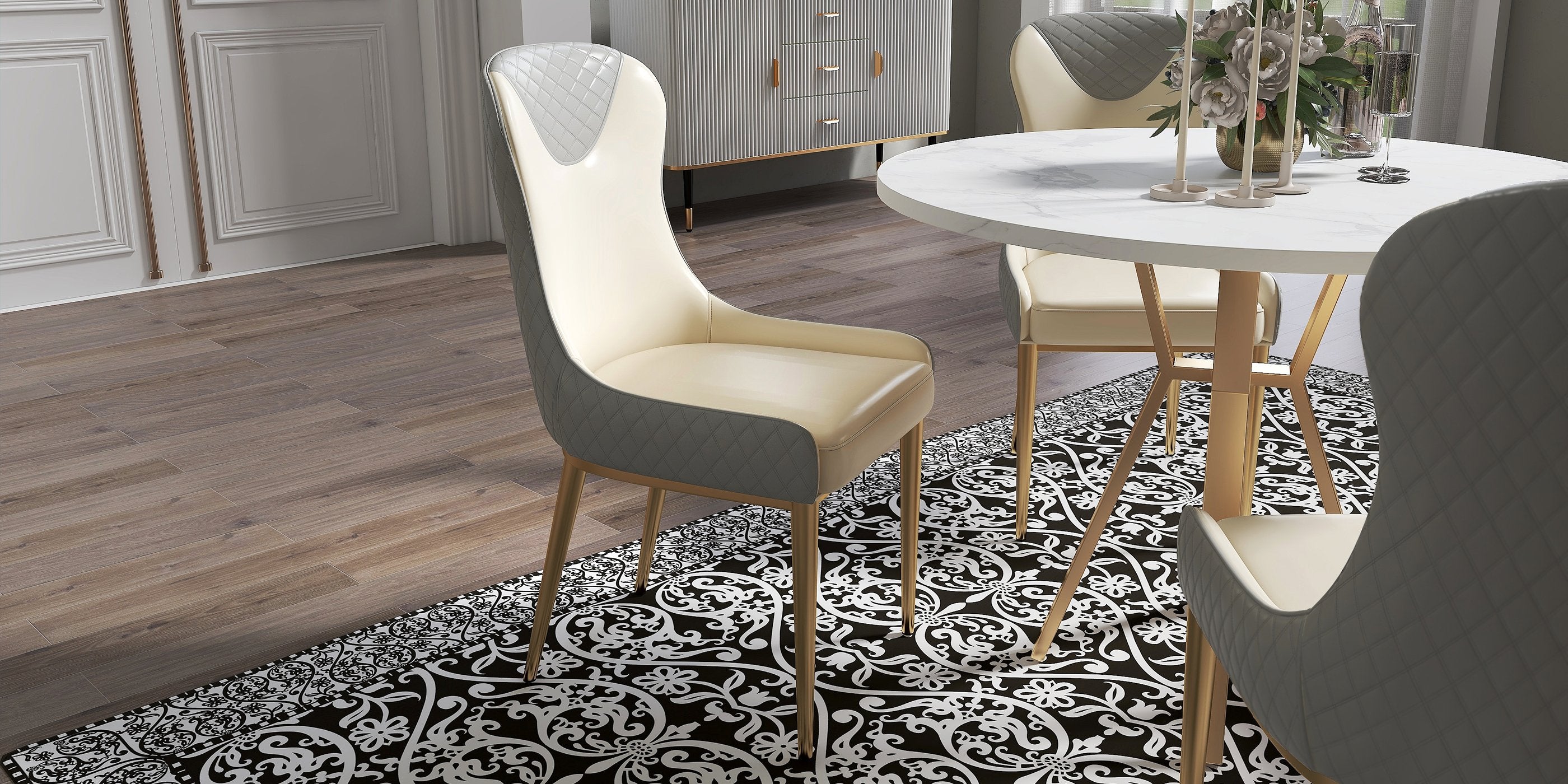 HMR - Modern Dining Chairs with White PU Leather Upholstery