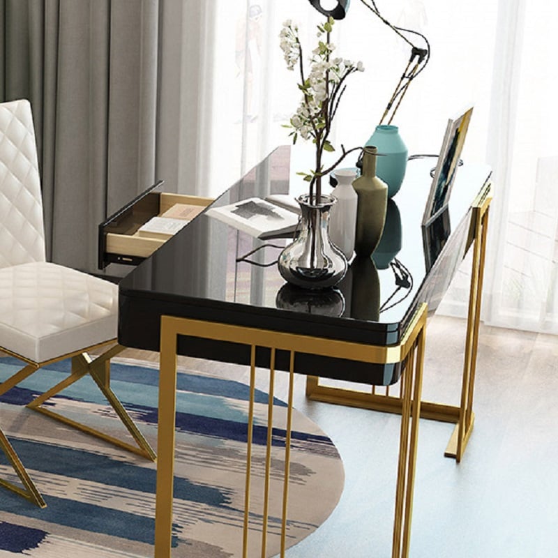 HMR - Modern 47" Office Computer Desk with Drawer and Gold Base