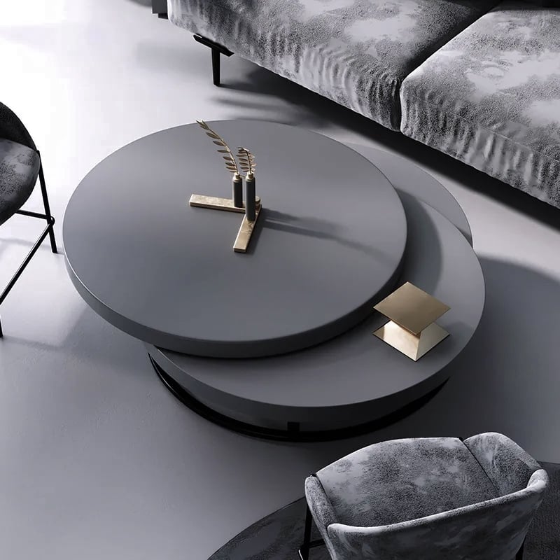 HMR - Modern Round Swivel Coffee Table with Storage