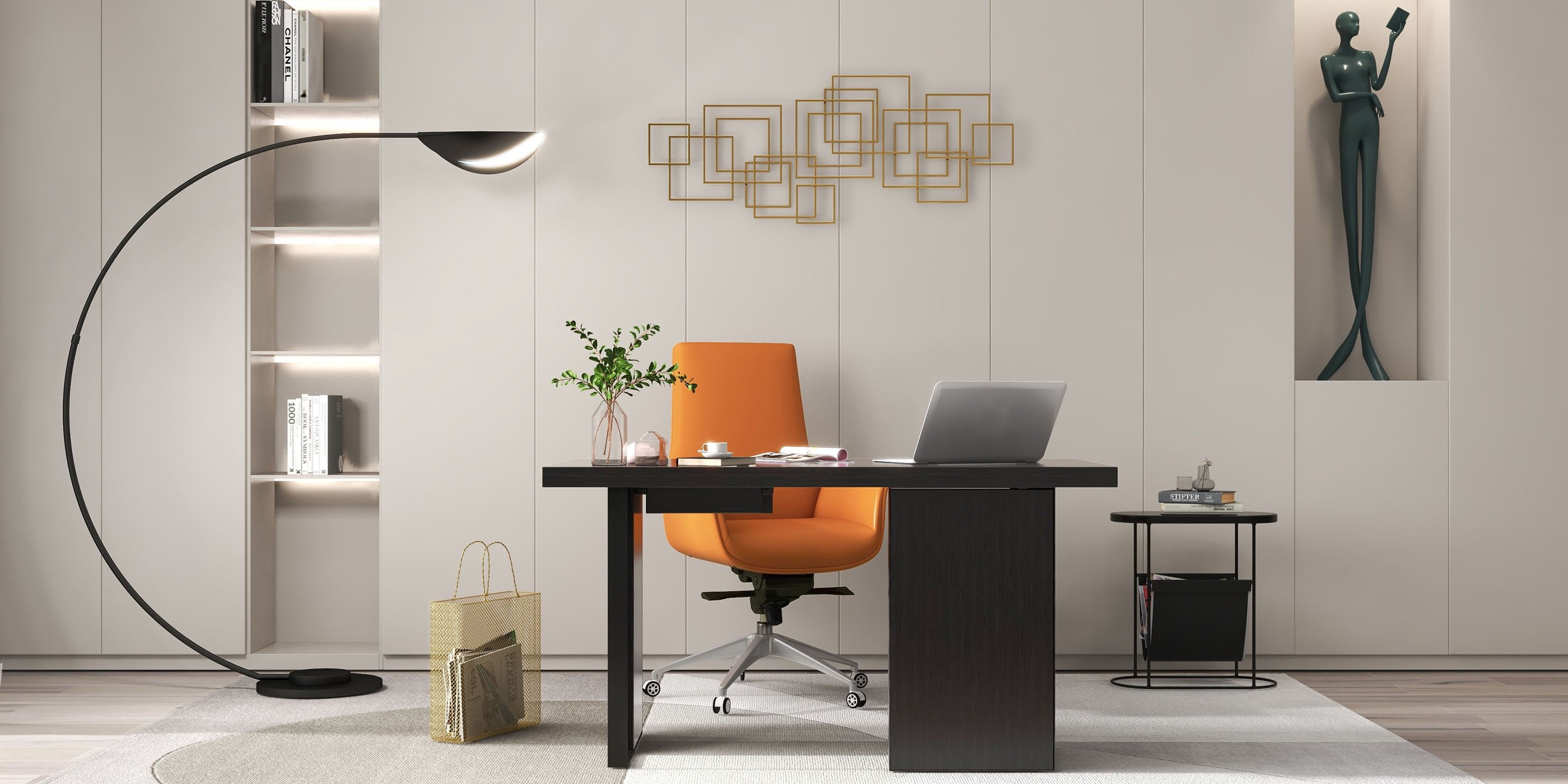 HMR - Office Upholstered PU Leather Swivel Chair in Orange