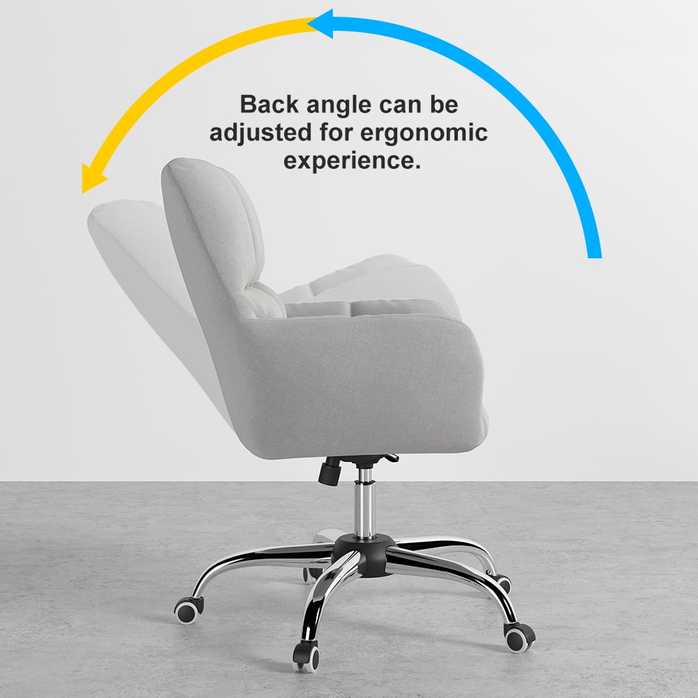 HMR - Modern Office Chair Upholstered Cotton Linen Swivel Task Chair Height Adjustable