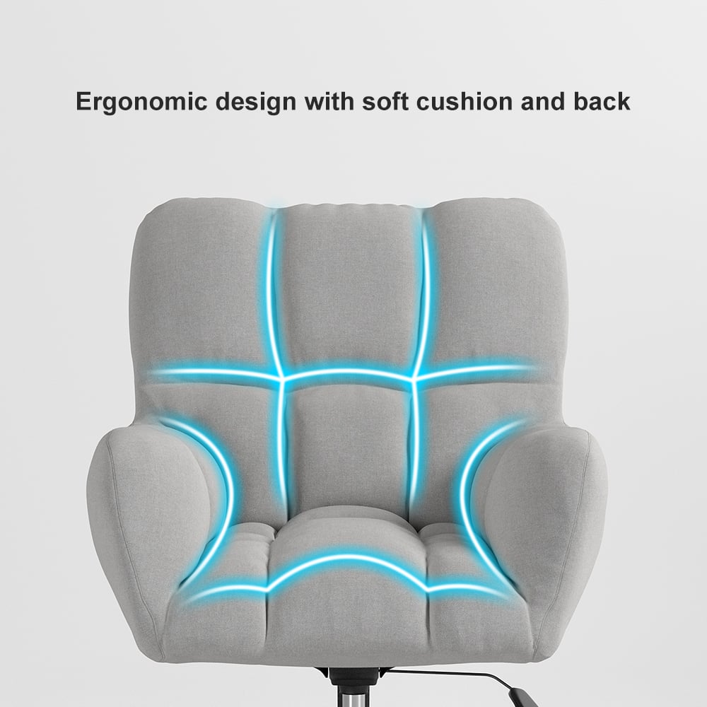 HMR - Modern Office Chair Upholstered Cotton Linen Swivel Task Chair Height Adjustable