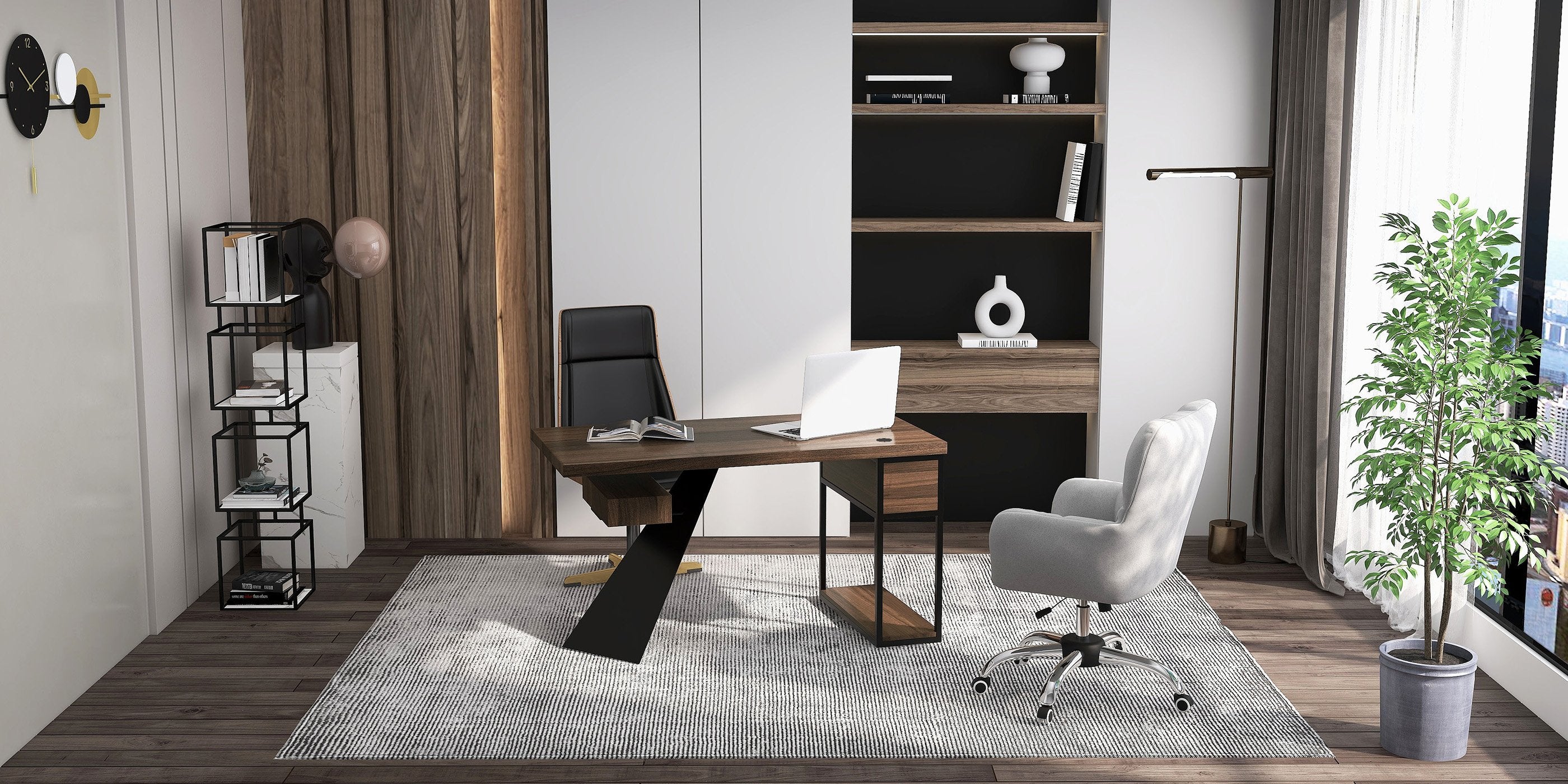 HMR - Modern Office Chair Upholstered Cotton Linen Swivel Task Chair Height Adjustable
