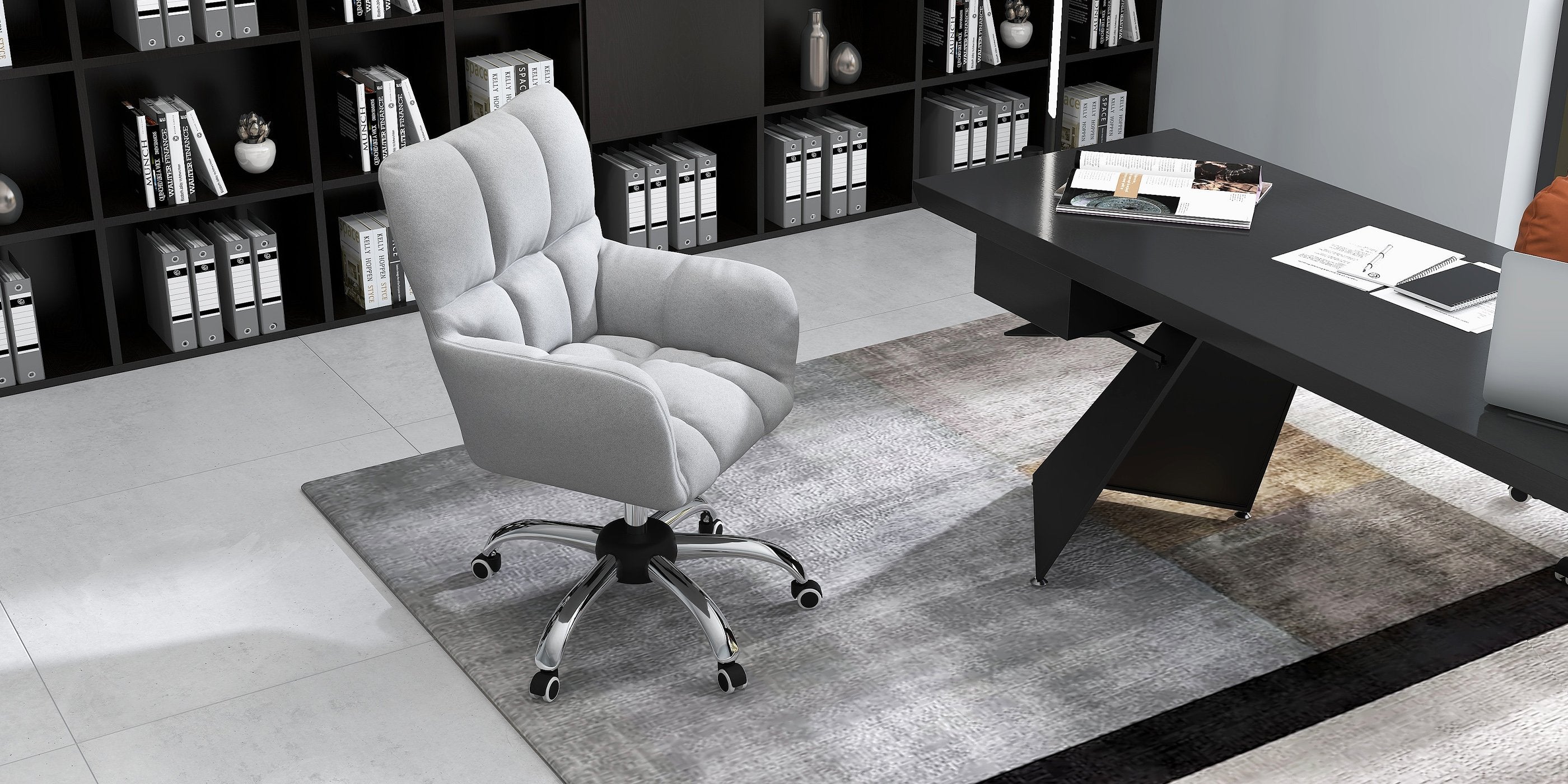 HMR - Modern Office Chair Upholstered Cotton Linen Swivel Task Chair Height Adjustable