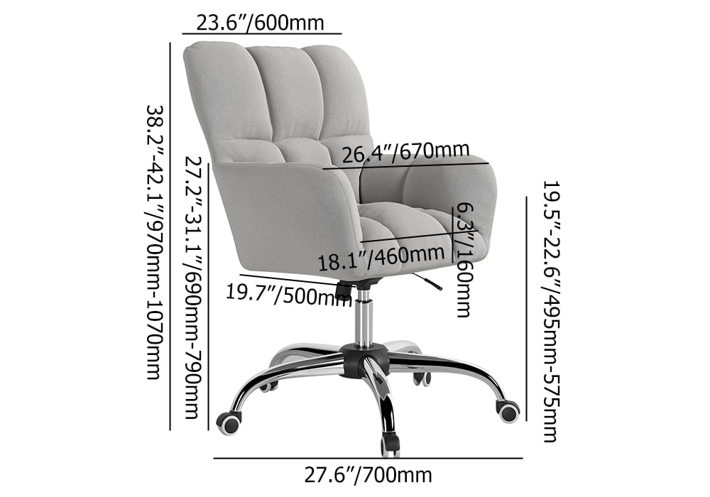 HMR - Modern Office Chair Upholstered Cotton Linen Swivel Task Chair Height Adjustable