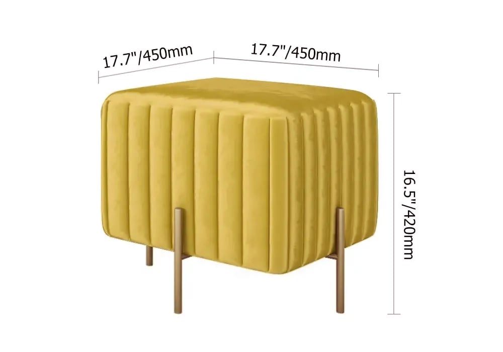 HMR - Upholstered Square Velvet Pouf in Yellow