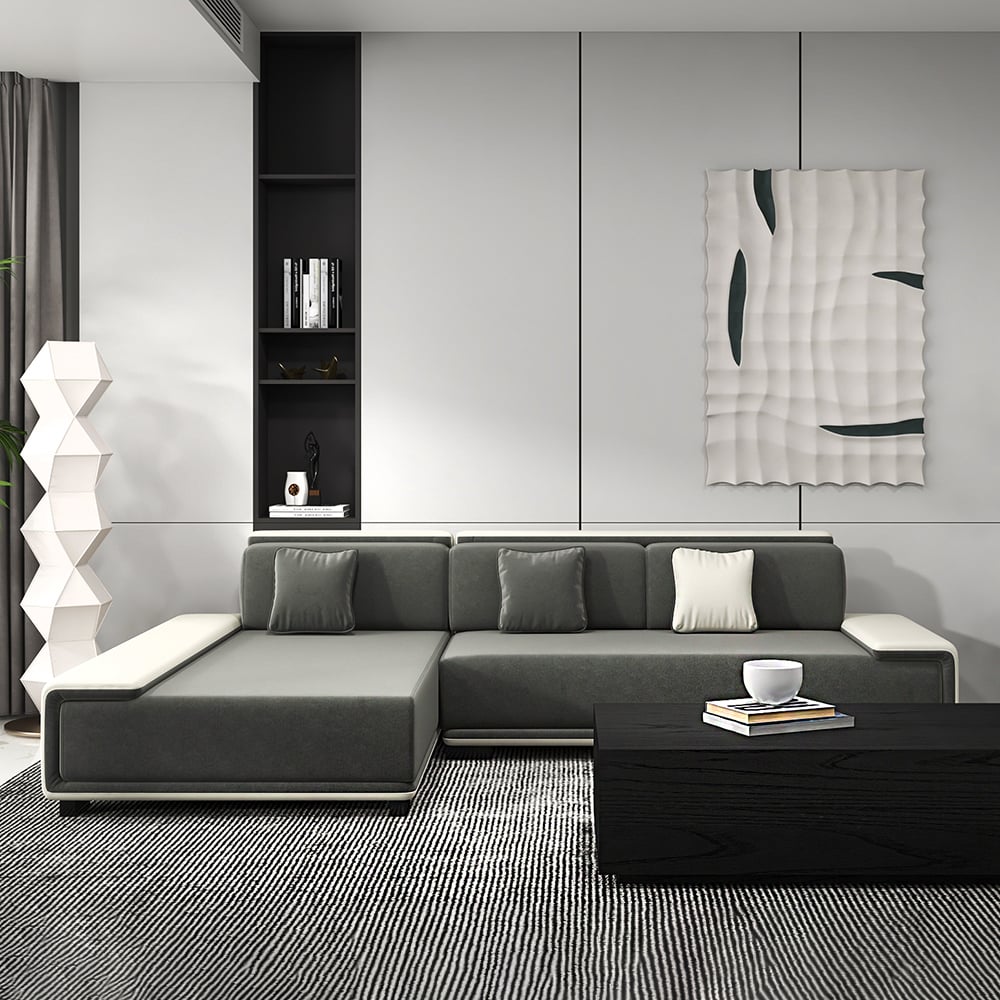 HMR - Doart 112" Cotton & Linen 4-Seater Modern Corner Modular Sectional Sofa L-Shaped