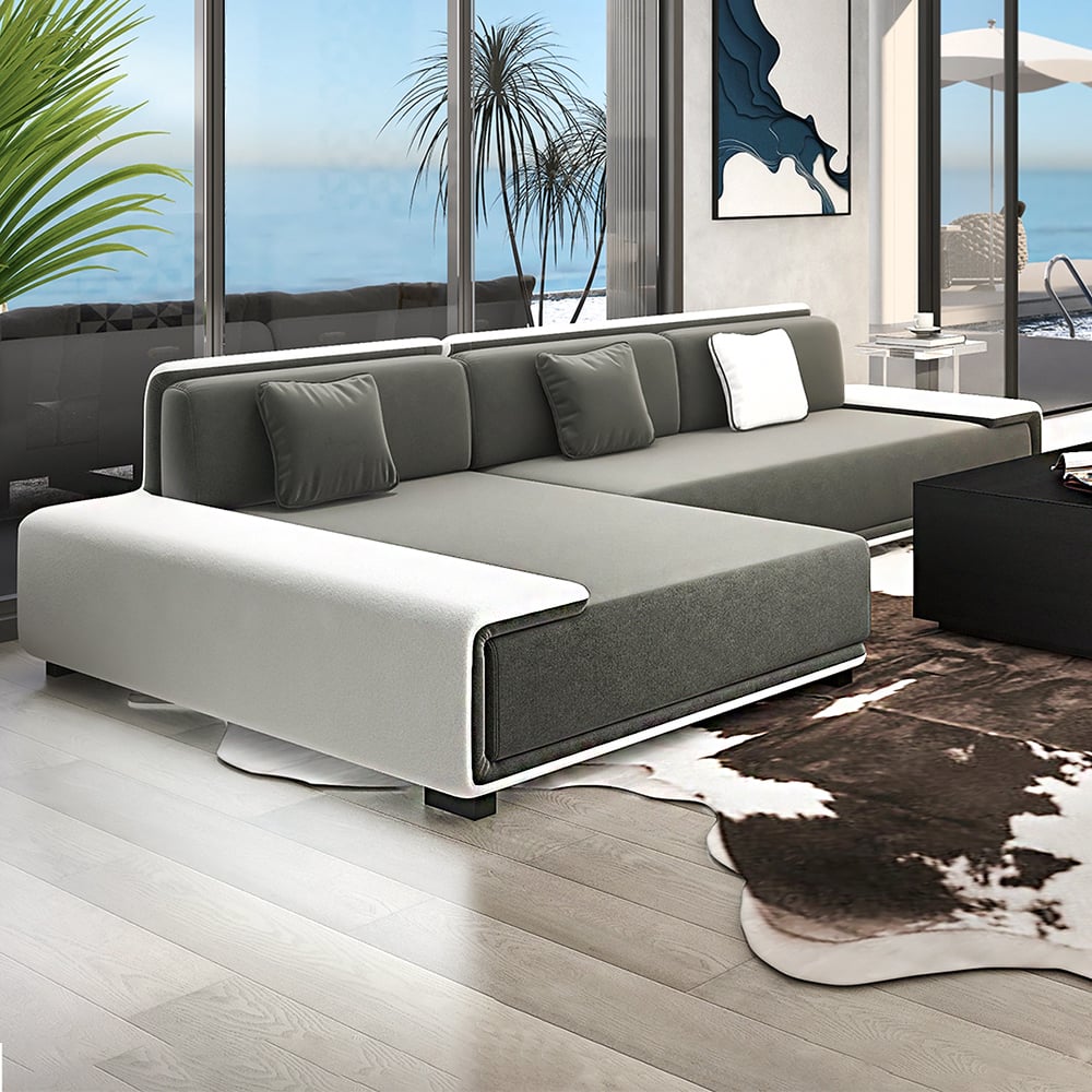 HMR - Doart 112" Cotton & Linen 4-Seater Modern Corner Modular Sectional Sofa L-Shaped