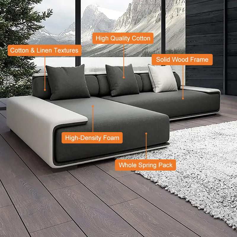 HMR - Doart 112" Cotton & Linen 4-Seater Modern Corner Modular Sectional Sofa L-Shaped
