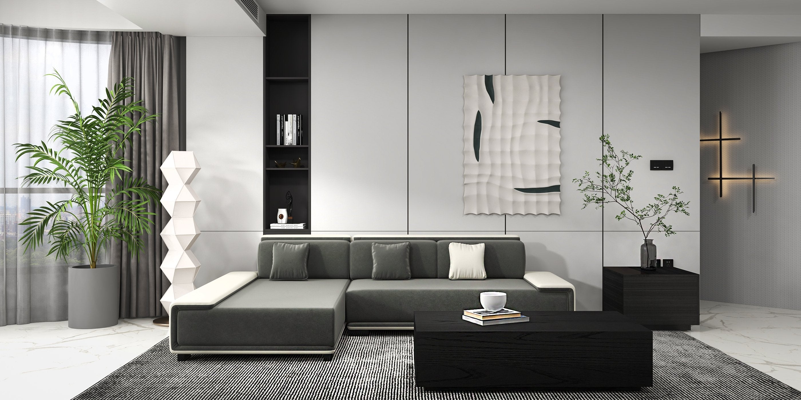 HMR - Doart 112" Cotton & Linen 4-Seater Modern Corner Modular Sectional Sofa L-Shaped