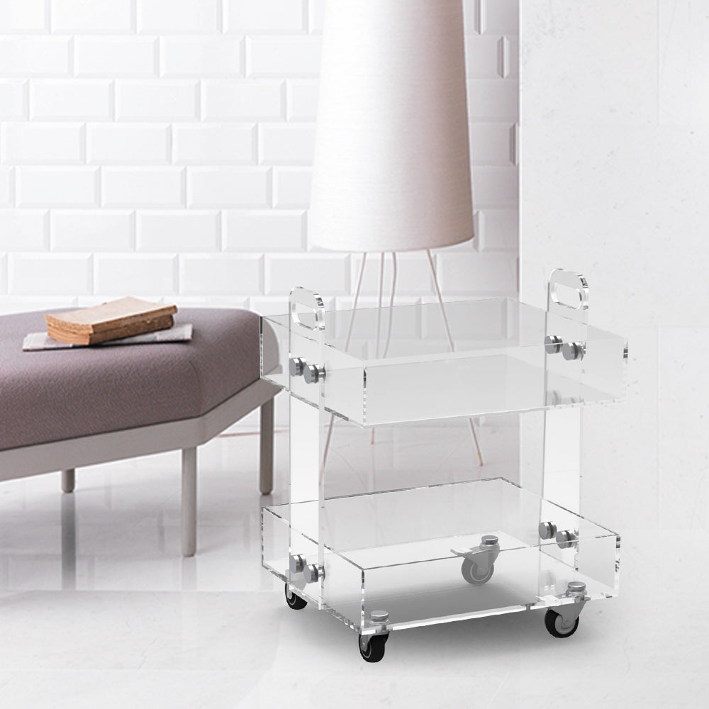 HMR - Modern Acrylic Rolling Bar with Handles in Gold