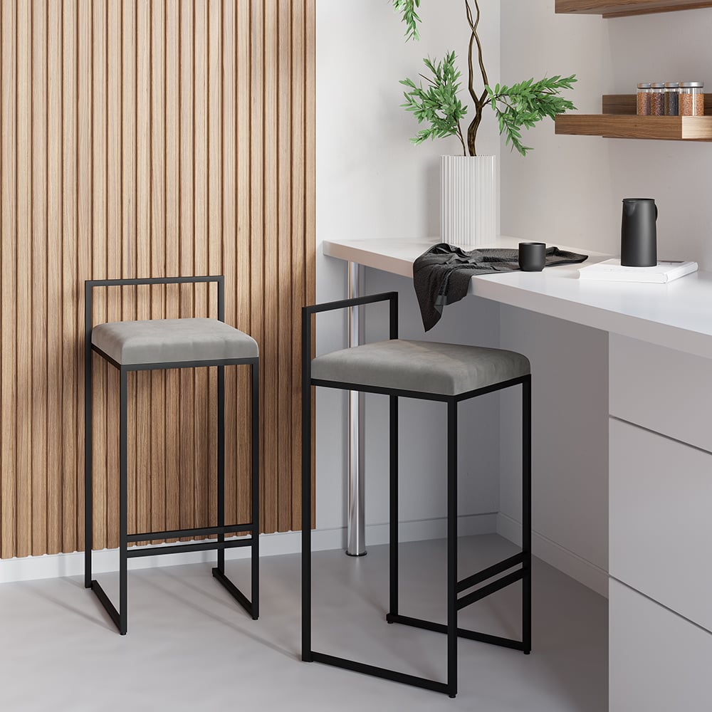 HMR - Modern Counter Stools with Velvet Upholstery (Set of 2)