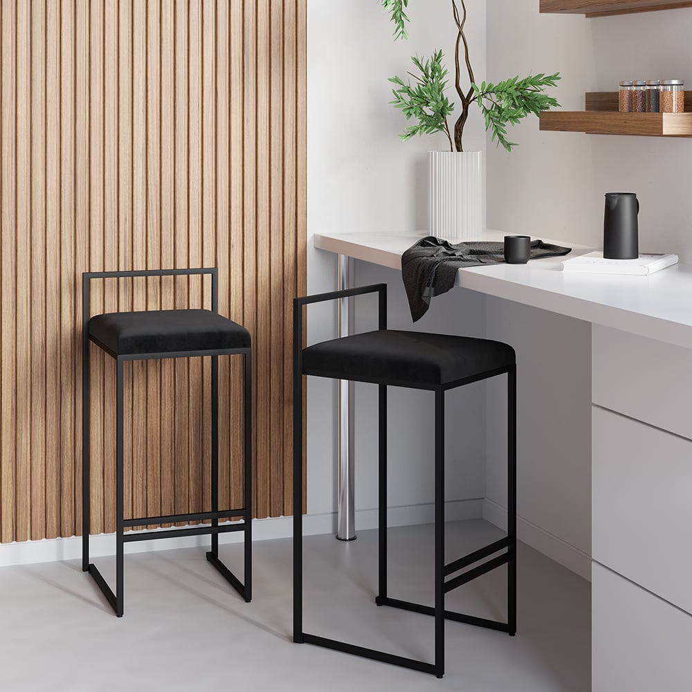 HMR - Modern Counter Stools with Velvet Upholstery (Set of 2)