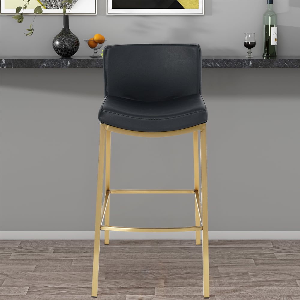 HMR - Faux Leather Counter Height Bar Stools with Back and Footrest (Set of 2) in Black
