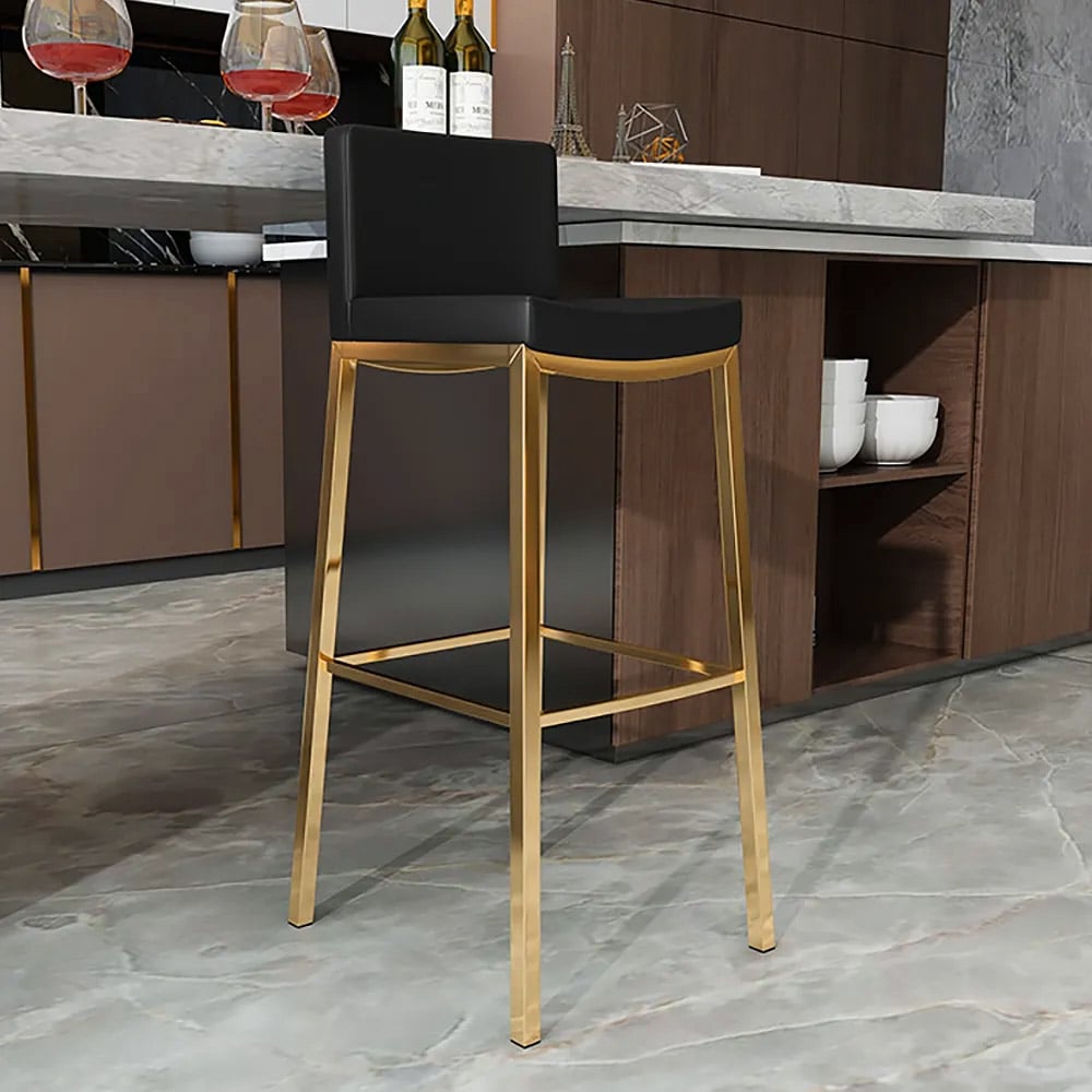 HMR - Faux Leather Counter Height Bar Stools with Back and Footrest (Set of 2) in Black