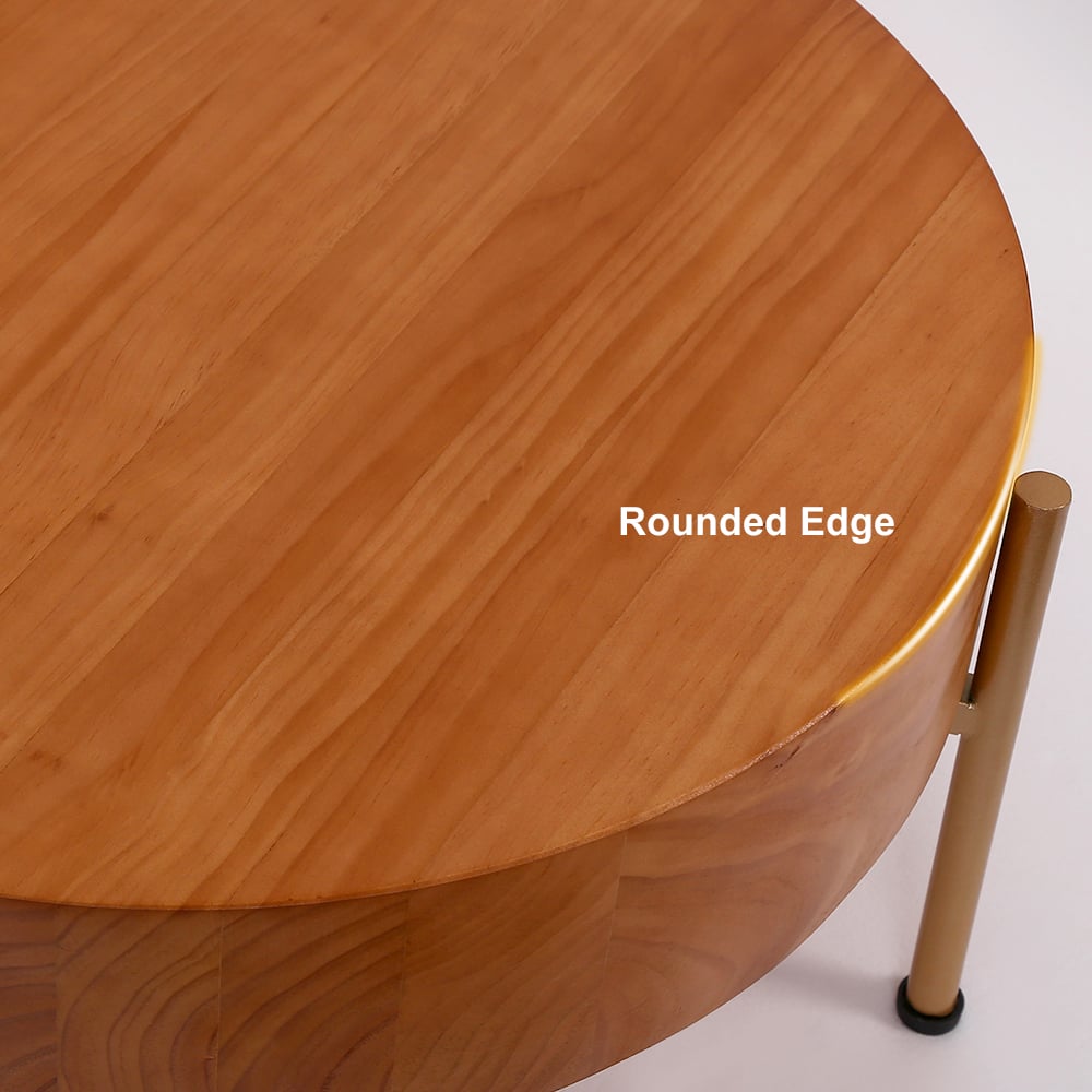 HMR - Retro Round Coffee Table with Metal Legs in Wood