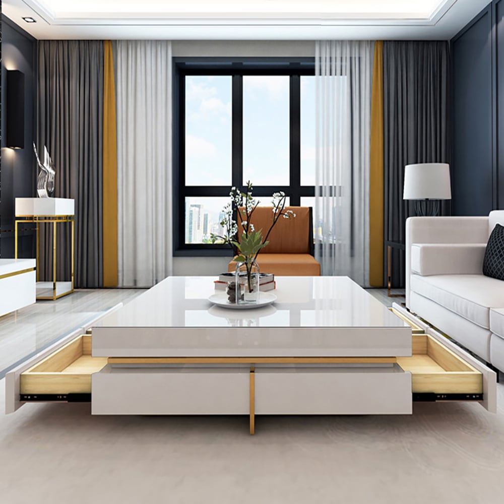 HMR - Modern Square Coffee Table with Drawers