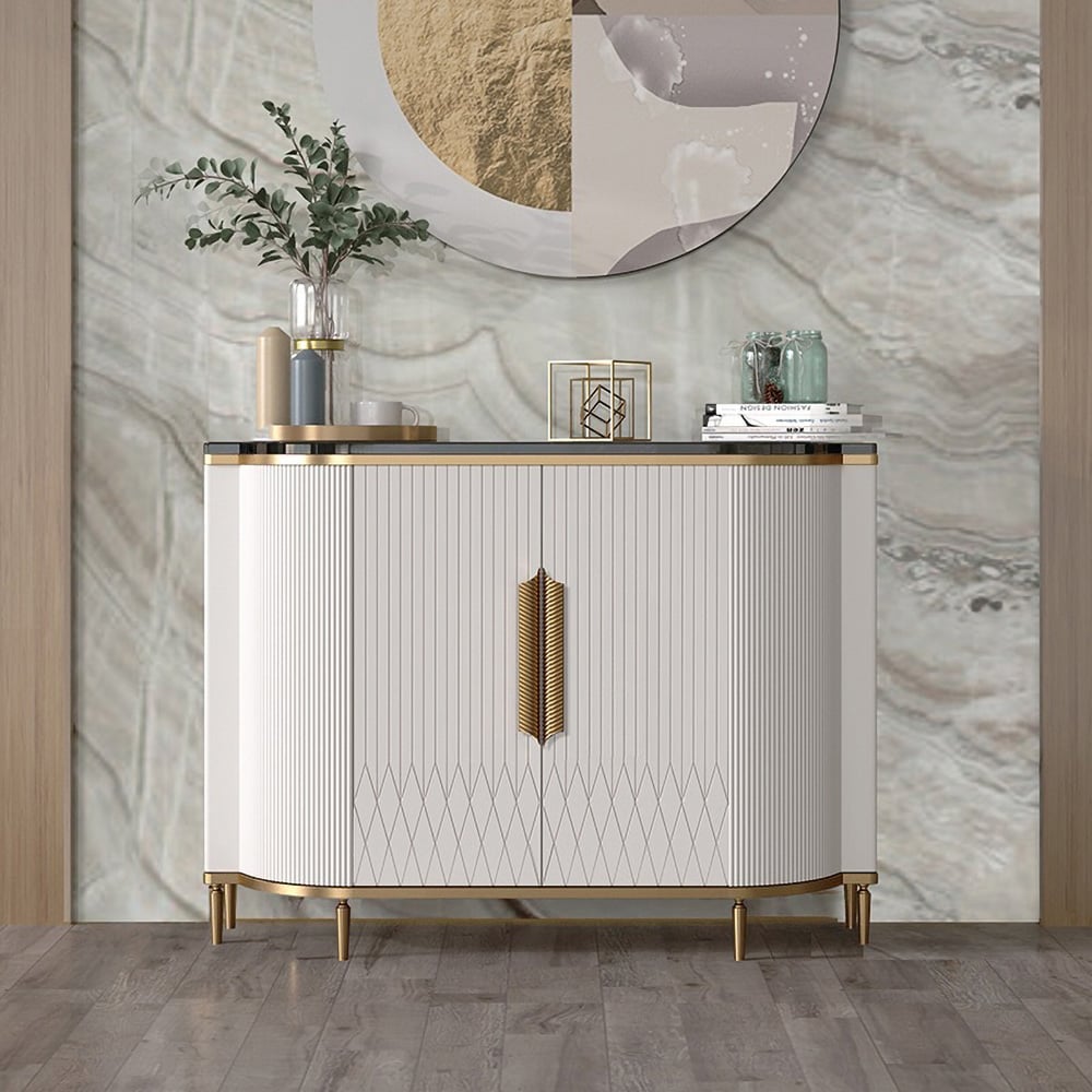 HMR - Luxury 2-Door Faux Marble Top Cabinet in White
