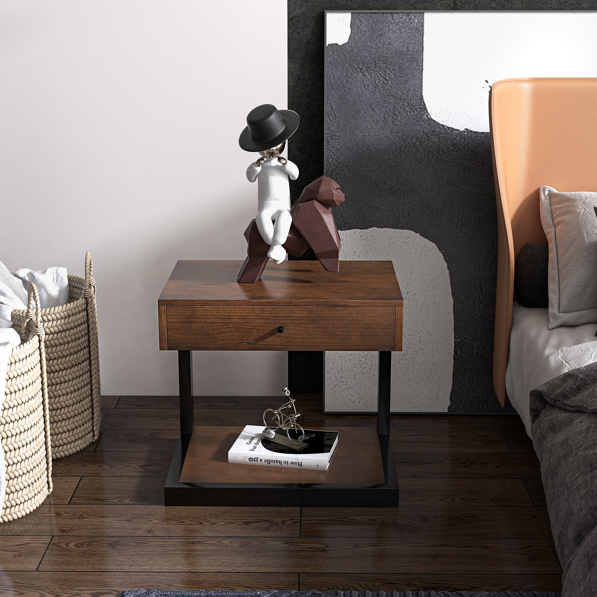 HMR - Nightstand with Drawer and Shelf in Walnut
