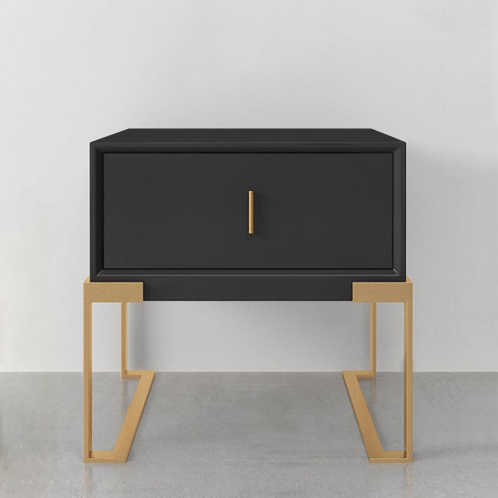 HMR - Single Drawer Nightstand with Stainless Steel Base in Black
