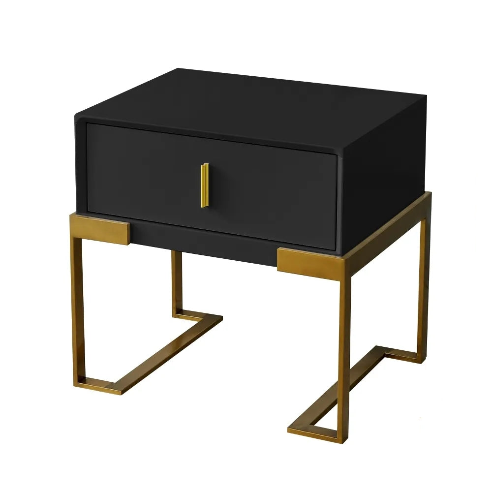 HMR - Single Drawer Nightstand with Stainless Steel Base in Black