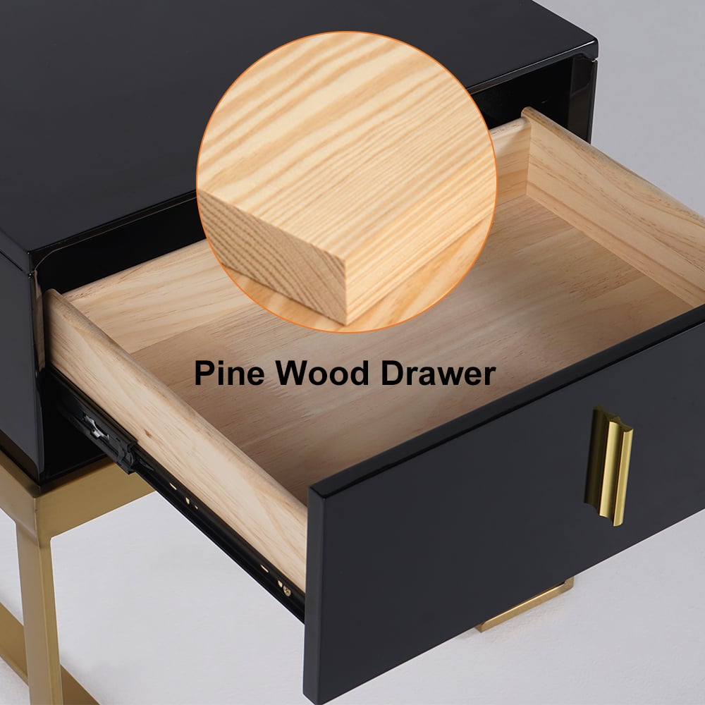 HMR - Single Drawer Nightstand with Stainless Steel Base in Black