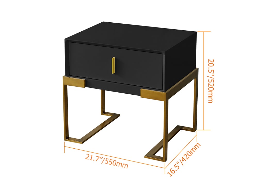 HMR - Single Drawer Nightstand with Stainless Steel Base in Black
