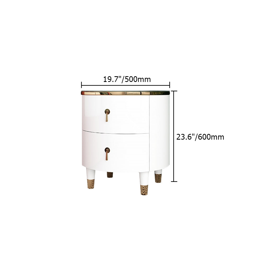 HMR - Round 2-Drawer Nightstand in Gold Finish in White