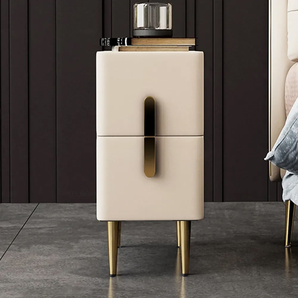 HMR - Inarrow Modern Nightstand Bedside Table with 2 Drawers in Gold Legs